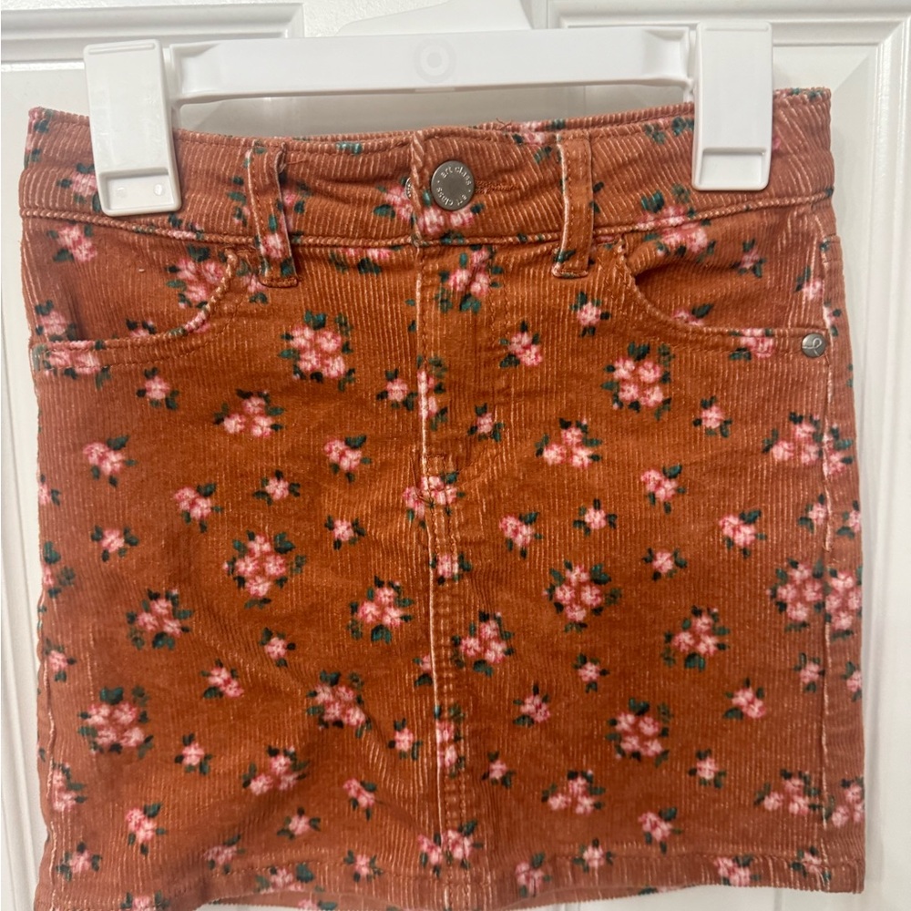 Floral Corduroy Skirt - Brown and Pink